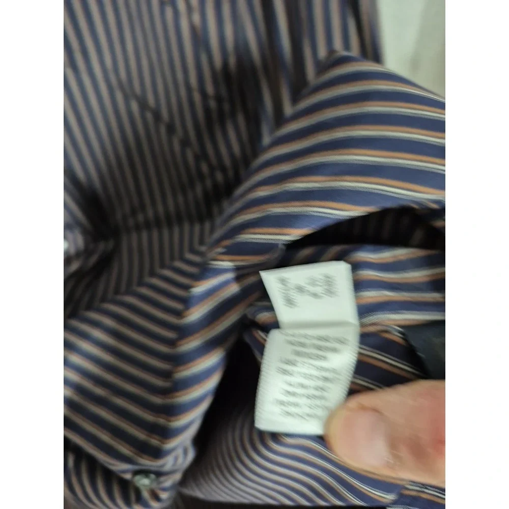 Banana Republic Slim Fit Dress Shirt‎ Mens XL Black/Brown Stripe Woven In Italy